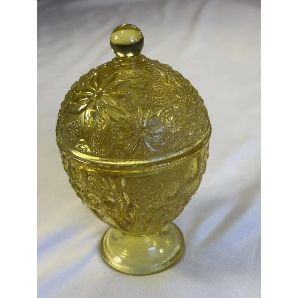 Vintage 1960's Avon Amber Glass Candy Dish Candle Egg Pedestal Retro Embossed